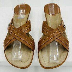 COLE HAAN NikeAir Brown Leather Wedge Criss Cross Slip-On Sandals Size 7.5B